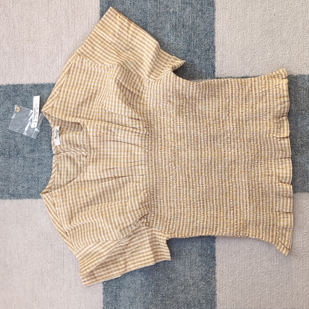 Madewell Soares golden gingham smocked top size Small shirt